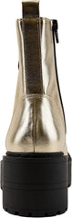 Soda Fling Gold Metallic Pu Lace Up Chunky Lug Sole Round Toe Combat Ankle Boots