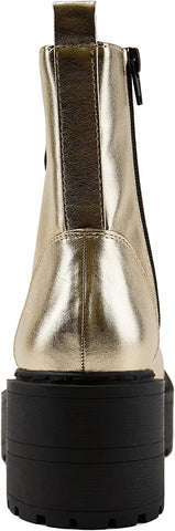 Soda Fling Gold Metallic Pu Lace Up Chunky Lug Sole Round Toe Wide Combat Boots