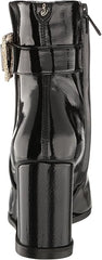 Sam Edelman Weslie Black Patent Wedge Heeled Almond Toe Buckle Detailed Booties