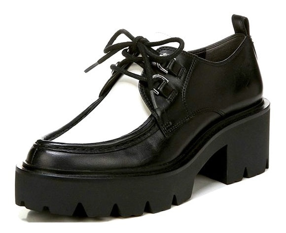 Sam Edelman Monna Black/White Leather Chunky Heel Lace Up Almond Toe Loafers