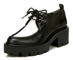 Sam Edelman Monna Black/White Leather Chunky Heel Lace Up Almond Toe Loafers