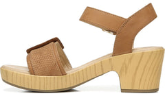 Dr. Scholl's Felicity Honey Ankle Strap Block Heel Open Toe Leather Clog Sandals