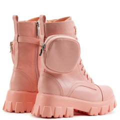 Cape Robbin Monalisa Pink Pastel Chic Chunky Platform Lace Up Pouch Combat Boots