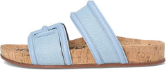 Sam Edelman Rowan Blue Breeze Leather Double Strap Open Toe Flat Slides Sandals