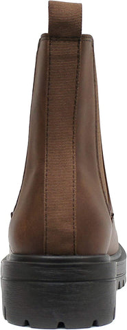Soda Pilot Dark Tan Pull On Round Toe Chunky Platform Block Heel Wide Ankle Boot