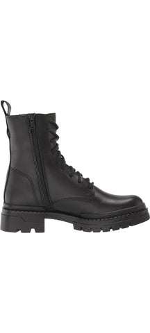 Steve Madden Jamisyn Black Leather Fashion Lace Up Ankle Chunky Combat Boots