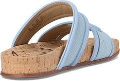 Sam Edelman Rowan Blue Breeze Leather Double Strap Open Toe Flat Slides Sandals