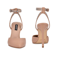 Nine West Timia Barely Nude Leather Ankle Strap Pointed Toe Stiletto Dress Pumps