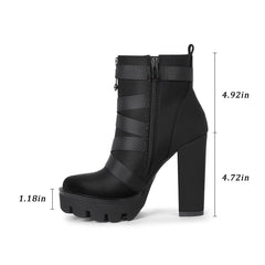 wetkiss Black Platform Combat Boots Chunky Heel Round Toe Lace Up Ankle Boot