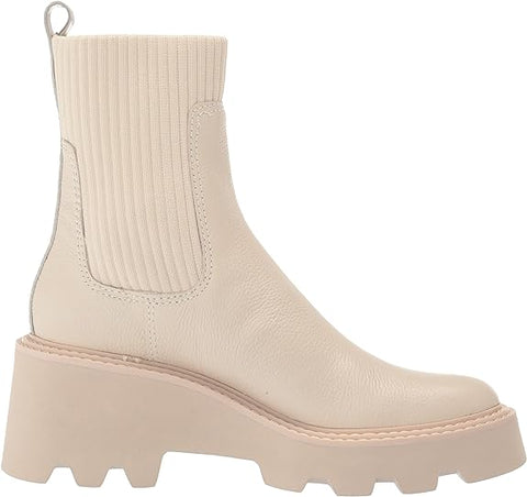 Dolce Vita Hoven H2O Ivory Leather Pull On Round Toe Chunky Platform Ankle Boots