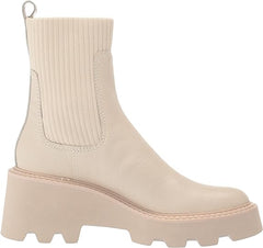 Dolce Vita Hoven H2O Ivory Leather Pull On Round Toe Chunky Platform Ankle Boots