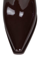 Jeffrey Campbell Thundrstrm Brown Shiny Squared Closed Toe Pull On Rain Boot