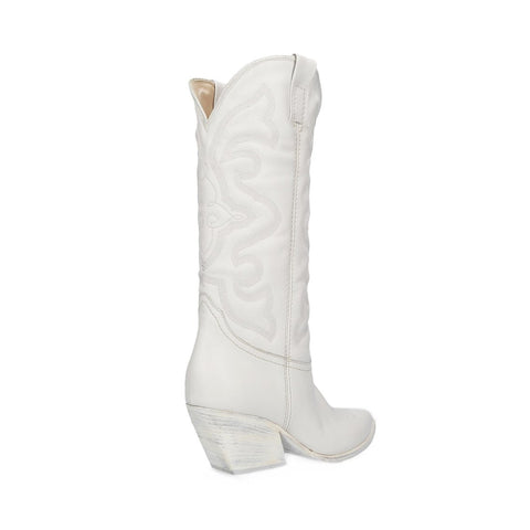 Steve Madden West White Leather Cowboy Mid Calf Block Heel Dagget Cowgirl Boots