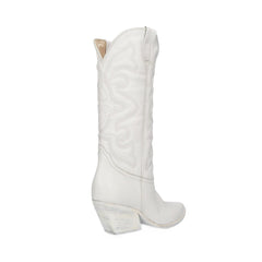 Steve Madden West White Leather Cowboy Mid Calf Block Heel Dagget Cowgirl Boots