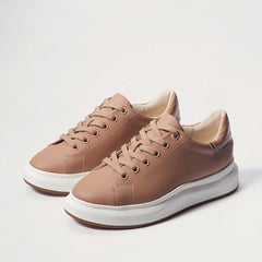 Sam Edelman Moxie Fashion Leather Lace-Up Platform Wedge Sneakers Almond Nude