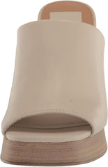 Dolce Vita Lukas Ivory Leather Peep Toe Slip On Stacked Block Heeled Sandals