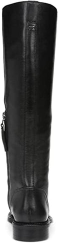 Sam Edelman Nance Black Lace Up Rounded Toe Stacked Heel Leather Knee High Boots