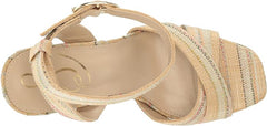 Sam Edelman Kayna Natural Raffia Ankle Strap Square Open Toe Block Heeled Sandal
