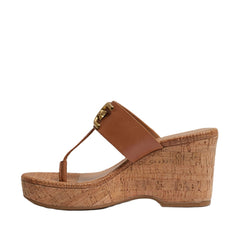 Sam Edelman Yardlie Cuoio Brown Wedge Heel Leather Strap Slip On Heeled Sandals