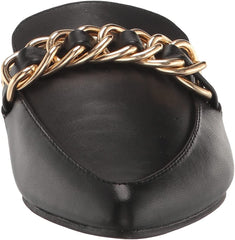 Steve Madden Faine Black Leather Pointed Toe Slip On Chain Detail Flat Mules