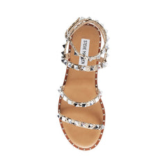 Steve Madden Travel Snake Ankle Open Toe Strap Pyramid Embellished Flat Sandals