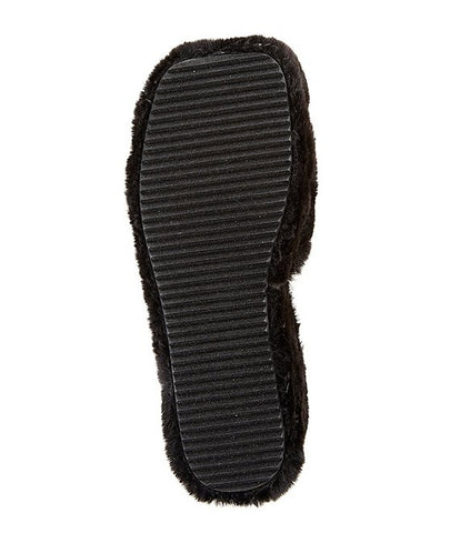 Steve Madden Vito Black Slip On Rounded Open Toe Platform Fur Fashion Slipper
