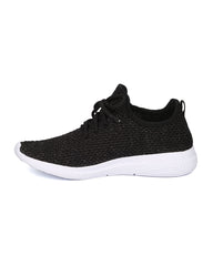Cape Robbin Haven-1 BLACK Fabric Knitted Lace Up Low Top Jogging Sneakers