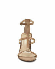 Vince Camuto Balindah Camel Brown Block High Heel Ankle Strap Sandal Pump