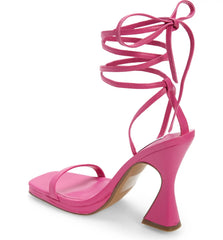 Steve Madden Lafayette Fuchsia Spool Heel Lace Up Open Squared Toe Tie Up Sandal