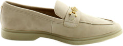 Sam Edelman Kyana Oat Leather Chain Detailed Pointed Toe Slip On Flat Loafers