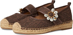 Sam Edelman Maddy Mocha Brown Lace Cap Toe Mary Jane Espadrille Ballet Flats