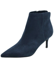 Charles David Accurate Navy Blue Suede Pointed Toe Kitten Heel Ankle Boot Bootie