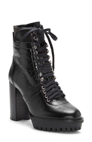 Vince Camuto Ermania Black Lace Up Combat Block Platform High Heel Platform Boot