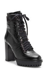 Vince Camuto Ermania Black Lace Up Combat Block Platform High Heel Platform Boot