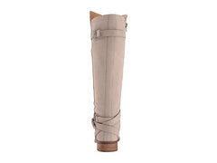 Lucky Brand Paxtreen Chinchilla Beige Leather Knee High Stacked Heel Dress Boots