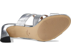 Cole Haan Alyse Silver Specchio Leather Open Toe Slip On Block Heeled Sandals