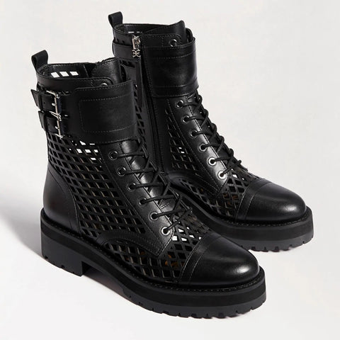 Sam Edelman Jamey Lace Up Cut Out Combat Buckle Ankle Combat Boots BLACK
