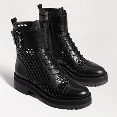 Sam Edelman Jamey Lace Up Cut Out Combat Buckle Ankle Combat Boots BLACK