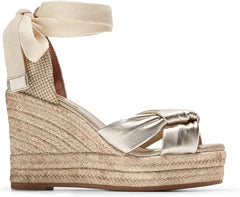 Cole Haan Cloudfeel Hampton Soft Gold Leather/Natural Canvas Wedge Heeled Sandal