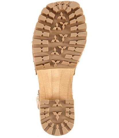 Steve Madden Ocala Tan Leather Ankle Strap Open Toe Wood-Like Platform Sandals