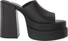 Steve Madden Cagey Black Leather Open Toe Slip On High Platform Retro Sandal