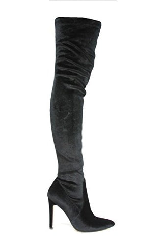 Cape Robbin Mini-82 Pointed Toe High Heel Stretch Velvet Fitted Over Knee Boots