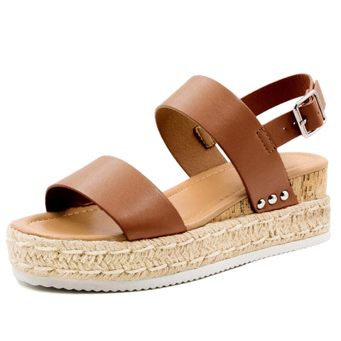 Athlefit Women's Espadrilles Sandals Ankle Strap Buckle Wedge Sandal Open Toe Studded Platform Sandals