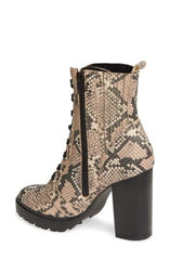 Steve Madden Lead Ankle Boot Nude Snake Lace Up Rugged Combat Lug Sole Booties