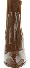 Steve Madden Scavenge Cognac Patent Pull On Pointed Toe Stylish Heeled Boots