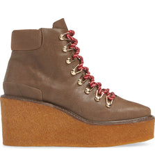 Cecelia New York Helga Natural Brown Hiker Lace up Wedge Platform Ankle Booties