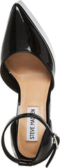 Steve Madden Prompt Black Patent Ankle Strap High Block Heel Pointed Toe Pumps