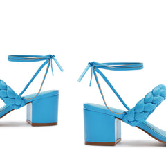 Schutz Zarda True Blue Braided Straps Ankle Straps Open Toe Block Heel Sandals