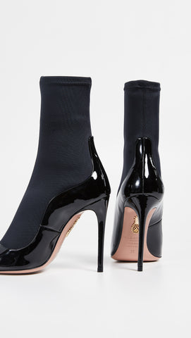 Aquazzura Zen 105 Booties Black Patent Leather Fitted Sock Booties (Black, 10)