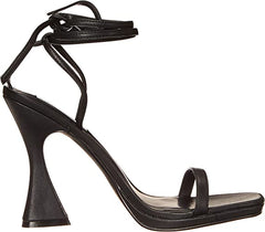 Steve Madden Lafayette Black Spool Heel Lace Up Open Squared Toe Heeled Sandals